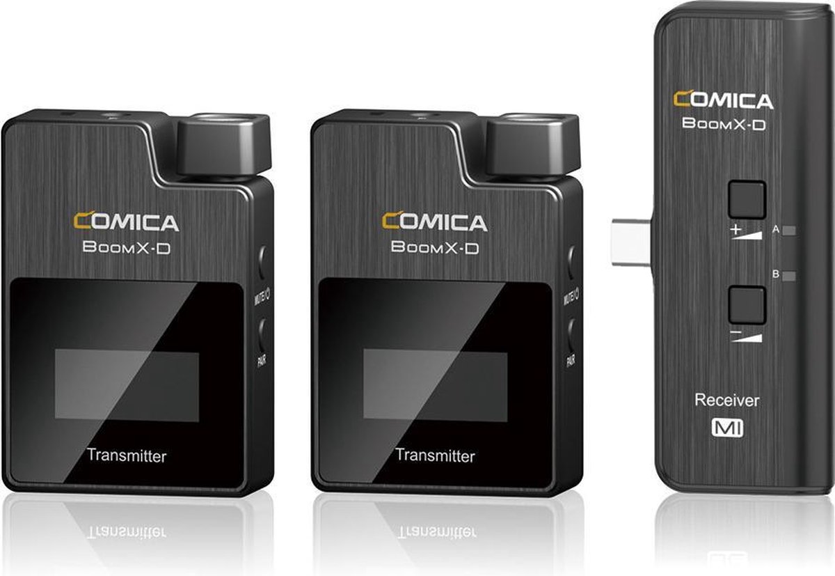 Comica BoomX-D UC2 draadloze microfoon-set — 2 zenders en USB-C-ontvanger — Geschikt voor o.a. Samsung Galaxy S23 / S22, iPad, MacBook, iPhone 15, Pixel 8 — Bereik tot 50m — Zwart