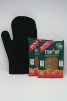 BBQ pakket - Zwart lederen handschoen & Fire up ekologische aanmaakblokjes 56 stuks