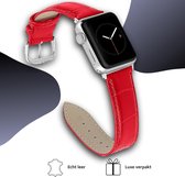 Geschikt voor Apple Watch bandje 38 / 40 / 41 mm - Series 1 2 3 4 5 6 7 SE - Smartwatch iWatch horloge band - 38mm 40mm 41mm - Fungus - PU Leer - Rood - Echt