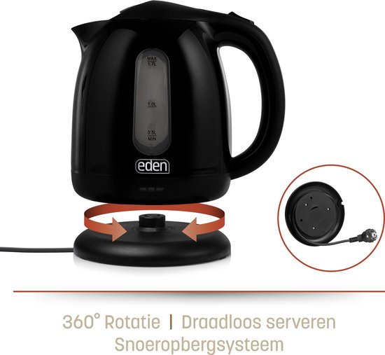 Eden ED-7003 Waterkoker - 1,7L -  Zwart - Eden Appliances