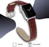 Geschikt voor Apple Watch bandje 42 / 44 / 45 mm - Series 1 2 3 4 5 6 7 SE - Smartwatch iWatch horloge band - 42mm 44mm 45mm - Fungus - PU Leer - Bruin - Echt