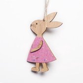 Schattige houten konijn paasdecoratie - Paastakkken | Konijn hout - hanger | Rose jurkje - Meisje - Girl | Decoratie kinderkamer - Versiering | Geboorte - Baby - Babyshower - Meisj
