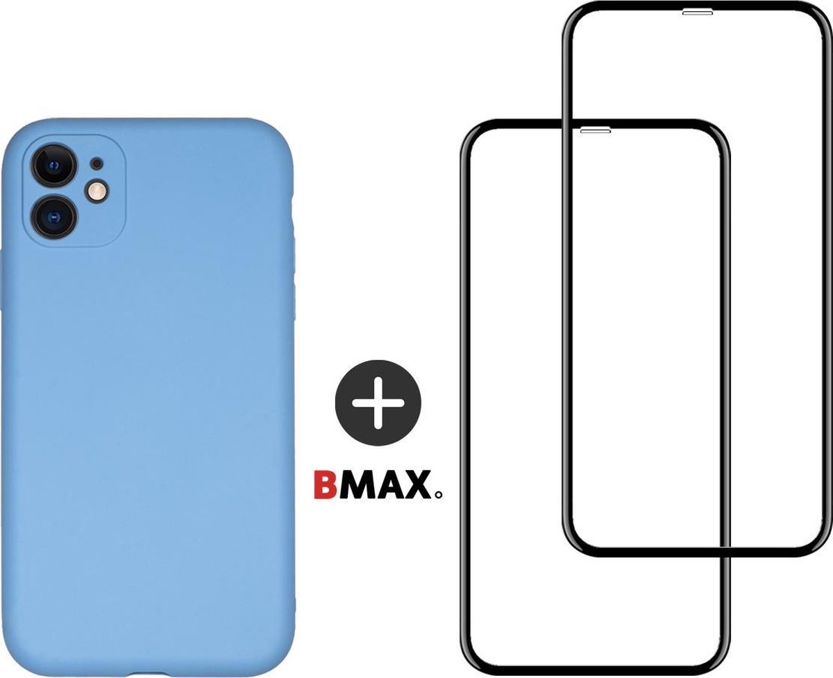 BMAX Telefoonhoesje geschikt voor iPhone 11 - Siliconen hardcase hoesje lichtblauw - Met 2 screenprotectors full cover