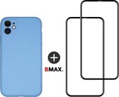 BMAX Telefoonhoesje voor iPhone 11 - Siliconen hardcase hoesje lichtblauw - Met 2 screenprotectors full cover