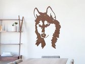 HOUTEN WANDDECORATIE / WOODEN WALL DECORATION - MUURDECORATIE / WALL ART - HUSKY - 93 x 145cm - DONKER HOUT / DARK WOOD - DESIGN WANDFIGUUR - ECHT HOUT - REAL WOOD - HONDEN / DOGS