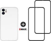 BMAX Telefoonhoesje voor iPhone 11 - Siliconen hardcase hoesje wit - Met 2 screenprotectors full cover