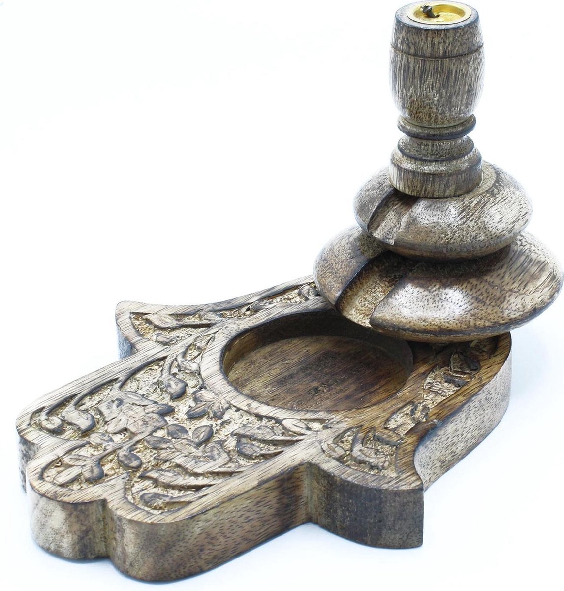Med Mango Wood Backflow Burner - Hamsa