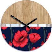 Houten Wandklok Motief van Klaprozen 33 cm