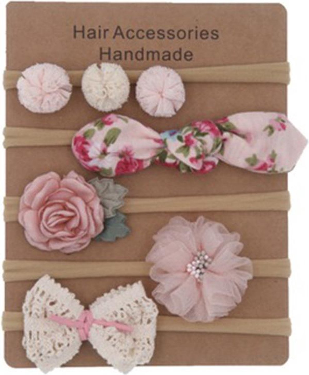 5 stuks Baby peuter kleuter haarbandjes bloemen strikje - groot elastiek hoofdband