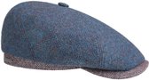 Stetson wollen flatcap platte pet visgraat motief blauw lila maat XL 61 centimeter