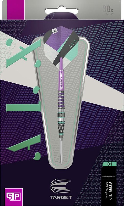 Target Freccette ALX 90% Tungsteno Swiss Point - Set Con Punte In Acciaio 22g - Design Blu/Viola