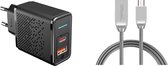 DrPhone HALOM1 - 18W snellader + Metalen Micro USB Kabel - Anti-knik - LED indicator - 1 Meter - Zwart