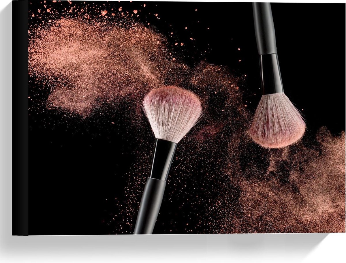 Canvas - Poeder Kwasten Roze - 40x30cm Foto op Canvas Schilderij (Wanddecoratie op Canvas)