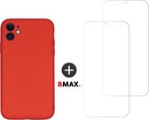 BMAX Telefoonhoesje geschikt voor iPhone 11 - Siliconen hardcase hoesje rood - Met 2 screenprotectos