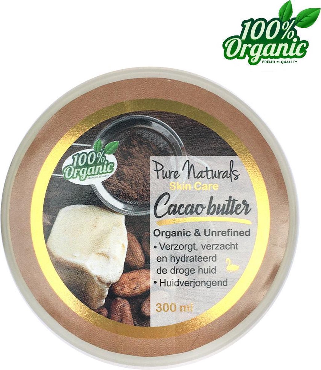 Cacao Butter 300 ml - koudgeperst en ongeraffineerd - 100% puur | huidverjongend | Hydraterend | Tegen droge huid - Pure Naturals