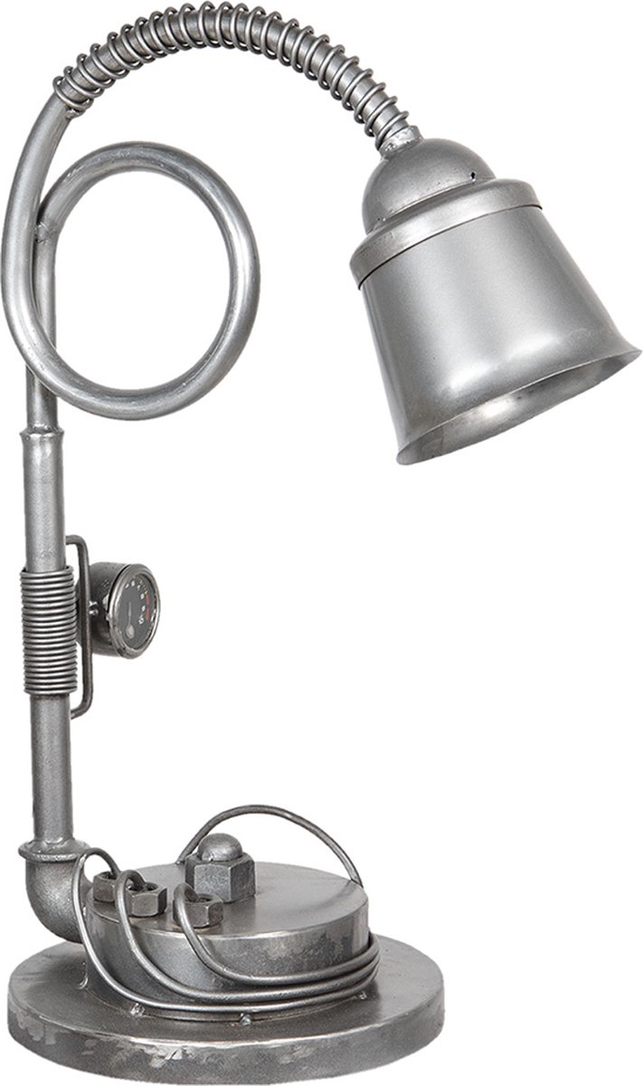 Clayre & Eef Bureaulamp 6LMP605 26*42*61 cm E27/max 1*25W Grijs Ijzer Rond Tandwielen Tafellamp