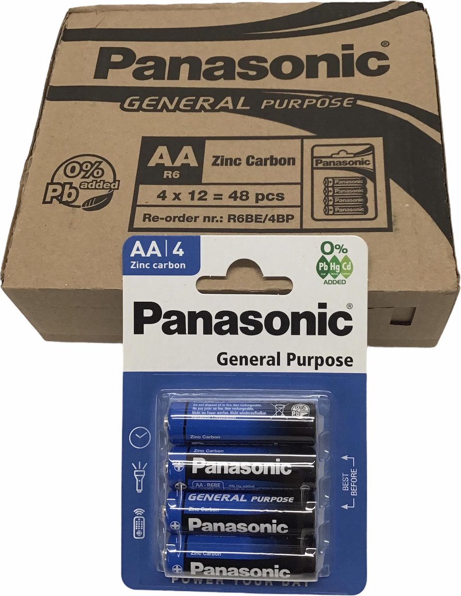 12 blister a 4 stuks is 48 stuks Panasonic AA General Purpose Batterijen