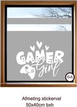 Raam Deur Muur sticker van een Gamer Girl - Meisjes - Meiden  - Computer - Spel - Spellen - Games - Decoratief -  Game Kleur  wit