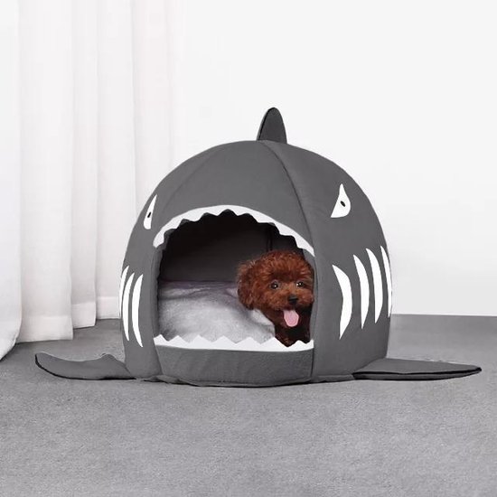 Kattenmand in de vorm van een Haai - Geschikt voor Katten en Kleine Honden - Kattenhuis -  Hondenmand - Kattenkussen - Poezenmand -  41 x 41 x 36 cm - Antraciet - DC Pets