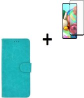 Samsung Galaxy A72 Hoesje - Samsung Galaxy A72 Full Screenprotector - Samsung A72 Hoes Wallet Bookcase Turquoise + Full Screenprotector