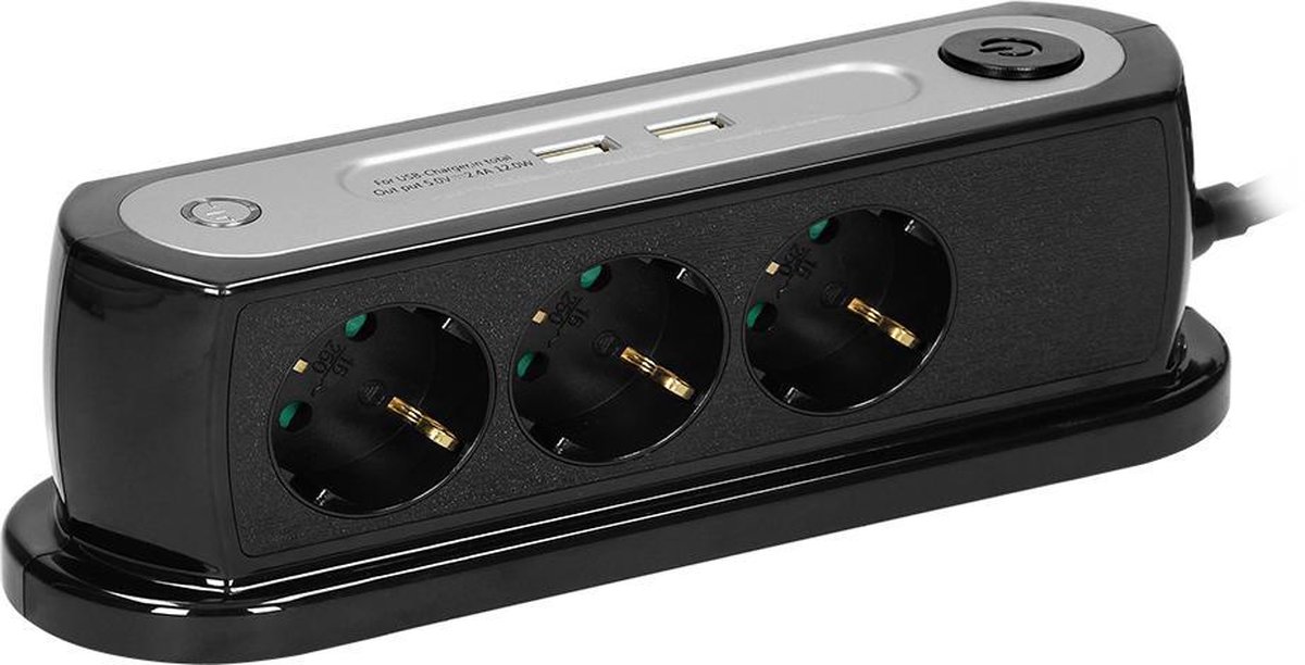 Desktop stekkerdoos met 3 stopcontacten en 2 USB laadpoorten Surge protection