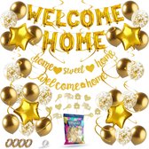 Fissaly Welkom Thuis Gouden Versiering – Welcome Home Decoratie - Suprise Party – Inclusief Ballonnen, Slingers, Vlaggenlijn, Caketoppers & Accessoires