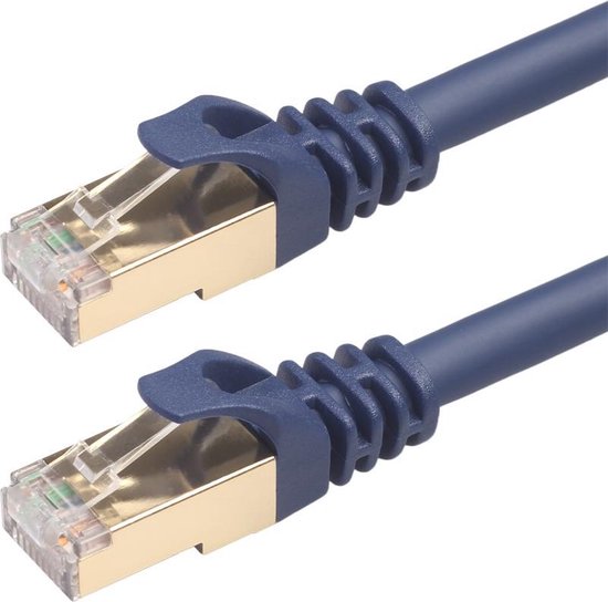 By Qubix internetkabel - CAT 8 - 0.5 meter - RJ45 - donkerblauw - Ethernet kabel - Netwerkkabel - UTP kabel
