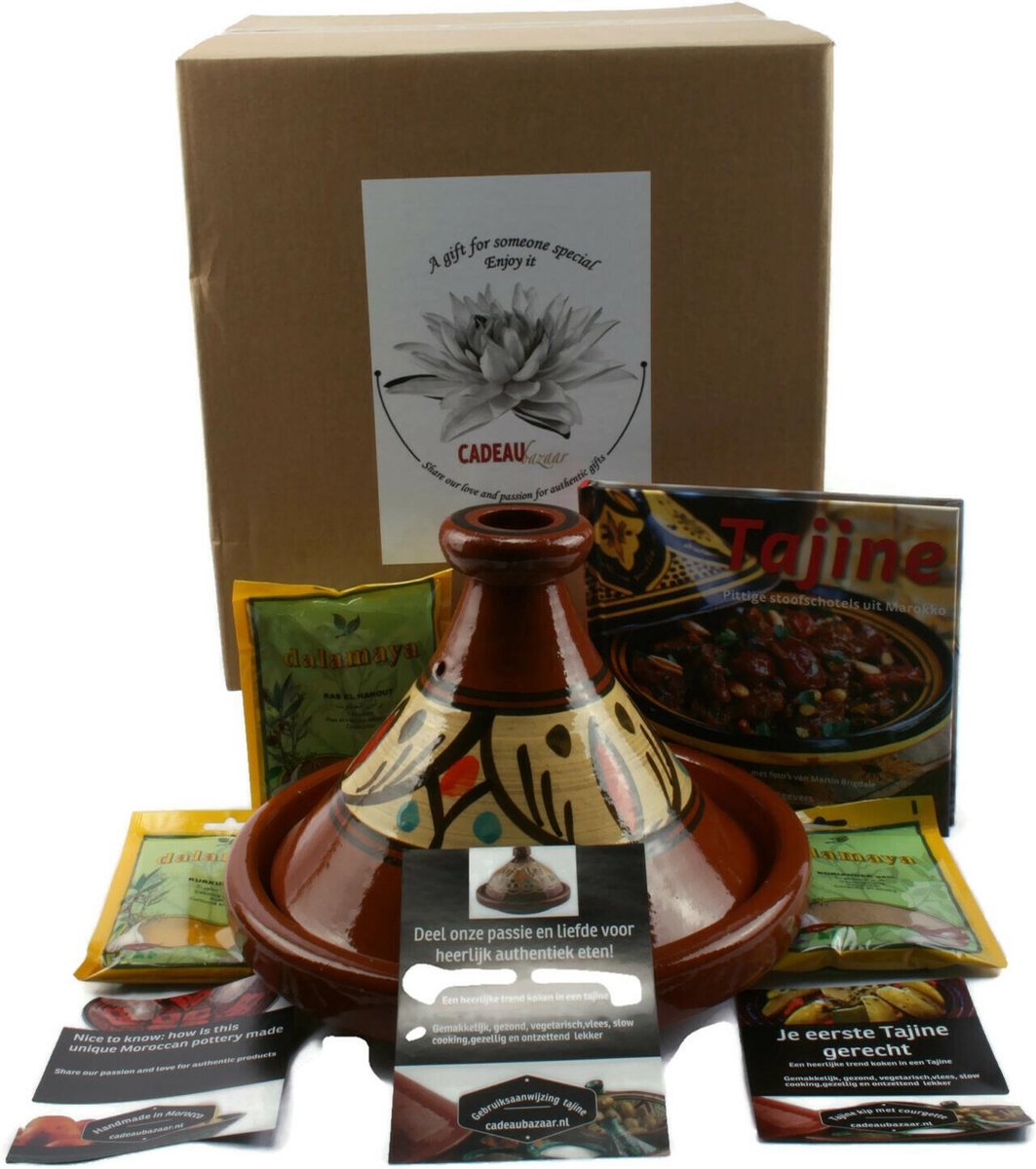 Tajine 3 persoons inclusief kookboek, 3 zakjes kruiden