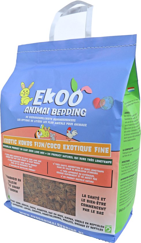 Bodembedekker - Ekoo Animal Bedding exotic kokos fijn - 25 liter. - Ekoo animal Bedding