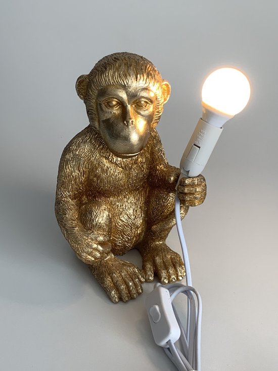 Gouden aap met lampje 26 x 15 x 15 cm