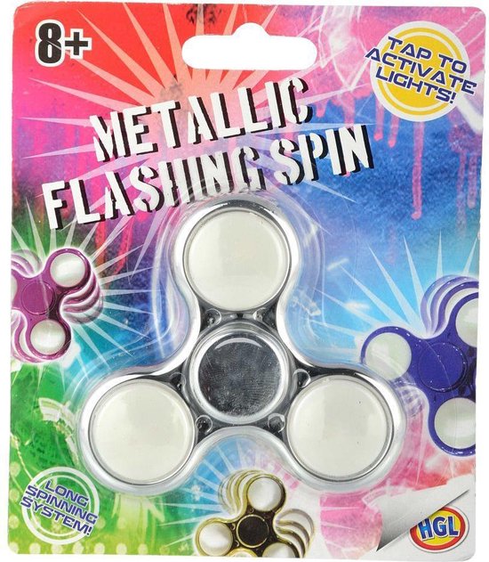 Handspinner Metallic Flashing Spin op kaart met licht assorti 7,5cm