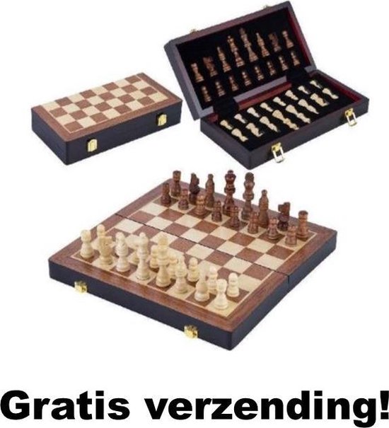Thumbnail van een extra afbeelding van het spel Opvouwbaar schaak spel schaakbord met stenen ashwood
