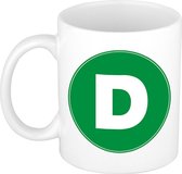 Mok / beker met de letter D groene bedrukking voor het maken van een naam / woord of team