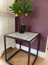Bijzettafel - salontafel ijzer-  zwart wit ingelegd - bone inlay