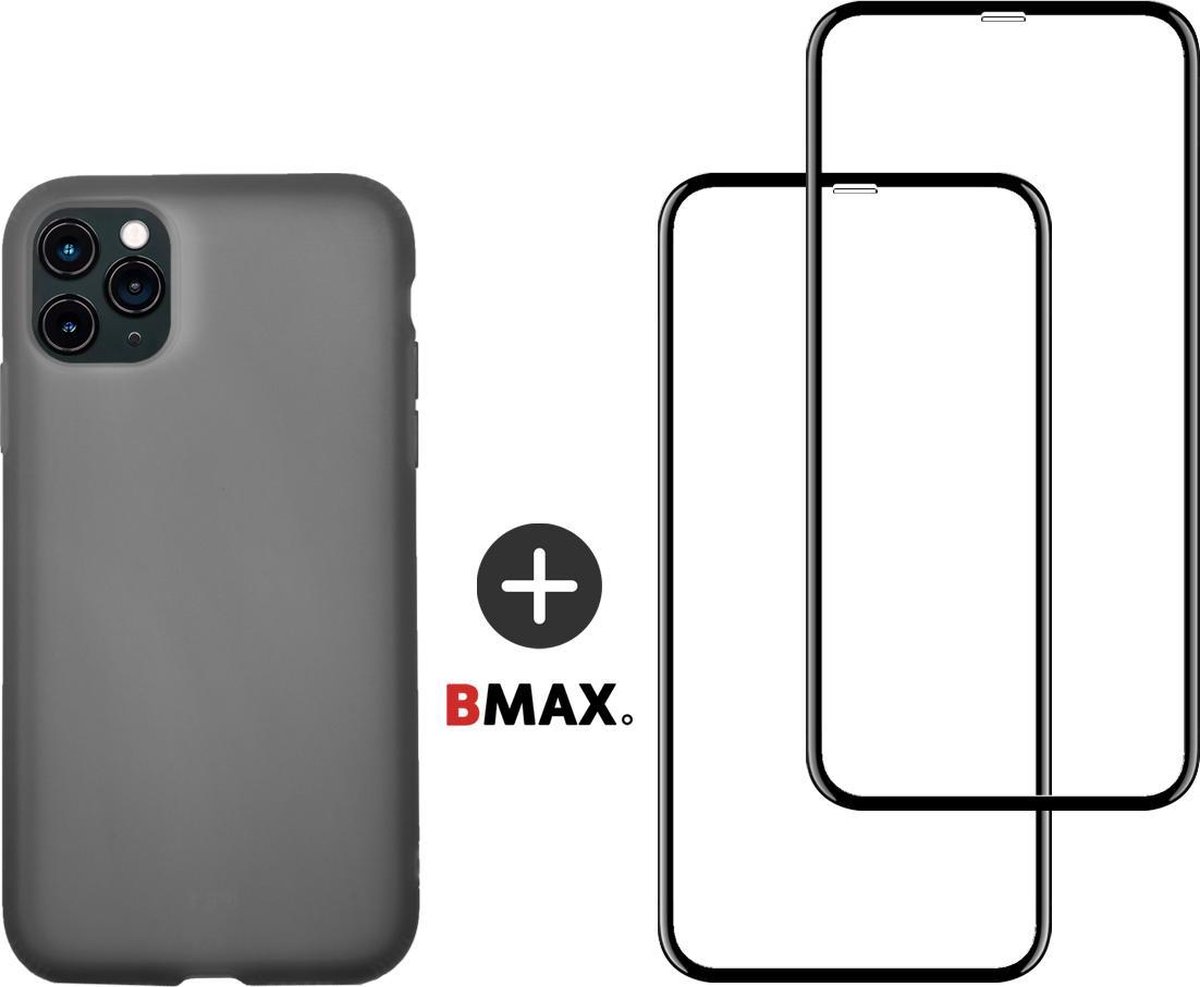 BMAX Telefoonhoesje geschikt voor iPhone 11 Pro Max - Latex softcase hoesje zwart - Met 2 screenprotectors full cover
