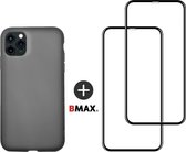 BMAX Telefoonhoesje voor iPhone 11 Pro Max - Latex softcase hoesje zwart - Met 2 screenprotectors full cover