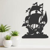 Wanddecoratie - Piratenboot - Hout - Wall Art - Muurdecoratie - Woonkamer - Zwart - 39.5 x 29 cm