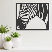 Wanddecoratie - Zebra Paneel - Dieren - Hout - Wall Art - Muurdecoratie - Woonkamer - Zwart - 35 x 29 cm