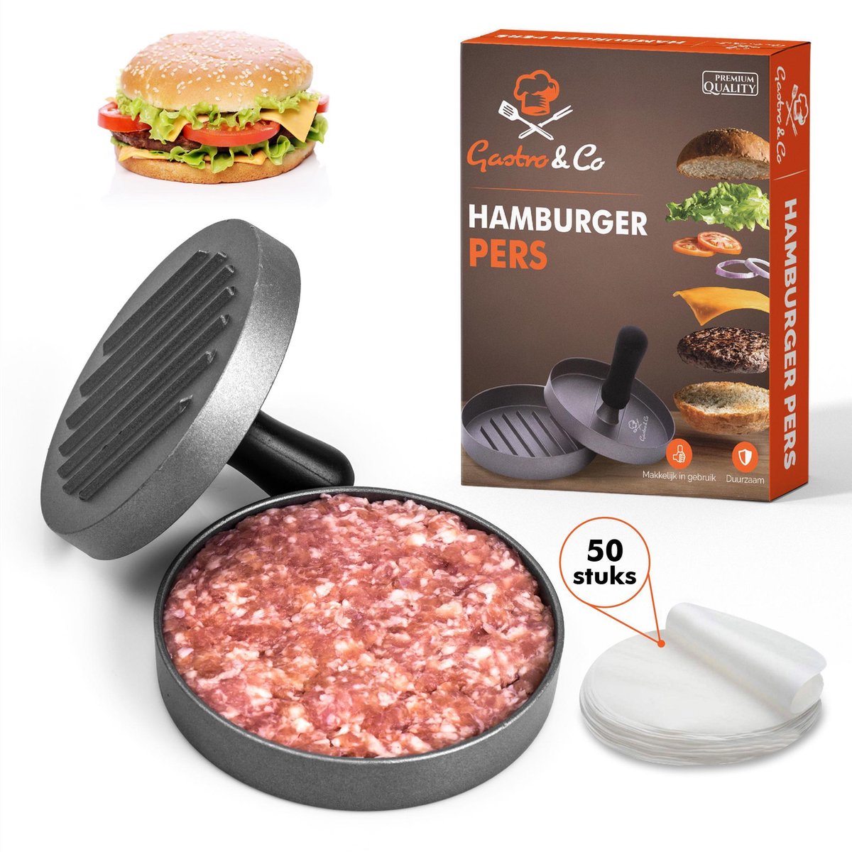 klant Hoofd ongeduldig Gastro & Co Hamburgerpers - Inclusief 50 Waxpapiertje - Roestvrij Stalen  Hamburger... | bol.com