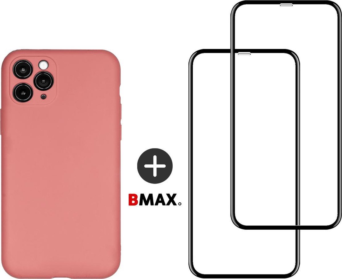 BMAX Telefoonhoesje geschikt voor iPhone 11 Pro Max - Siliconen hardcase hoesje roze - Met 2 screenprotectors full cover
