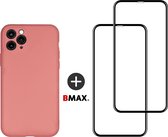 BMAX Telefoonhoesje voor iPhone 11 Pro Max - Siliconen hardcase hoesje roze - Met 2 screenprotectors full cover