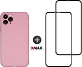 BMAX Telefoonhoesje geschikt voor iPhone 11 Pro Max - Siliconen hardcase hoesje lichtroze - Met 2 screenprotectors full cover