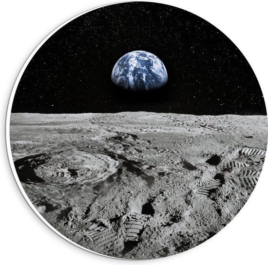 Forex Wandcirkel - Uitzicht op de Aarde vanaf de Maan - 20x20cm Foto op Wandcirkel (met ophangsysteem)