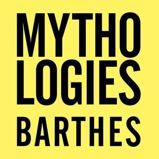 Texte noir 'MYTHOLOGIES BARTHES' sur fond jaune.