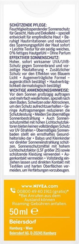 NIVEA SUN Zonnecrème Gezicht Gevoelig SPF 50, 50 ml