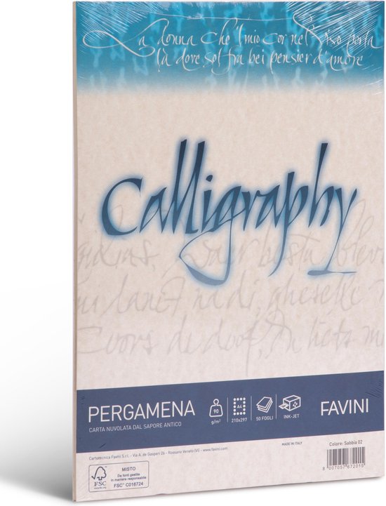 Perkament 50 vel A4 90 g/m2 inkjet kleur Zand PERGAMENA Calligraphy Sabbia  02 FAVINI | bol.com