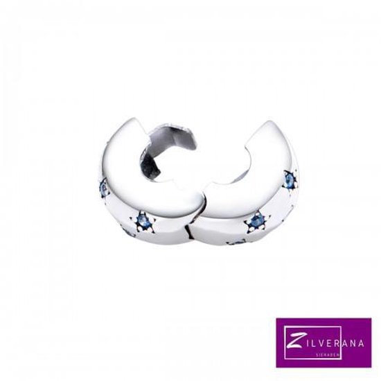 spacer met blauwe sterren bead zirkonia | bead | Zilverana | geschikt voor alle bekende merken bedel armbanden | 925 zilver | moederdag - Zilverana