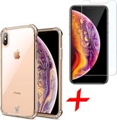 Apple iPhone X / Xs hoesje - iphone x/ xs shock case transparant - iphone x/ xs hoesjes - hoesje iphone x/ xs + iphone x/ xs screen protector glas tempered glass screenprotector
