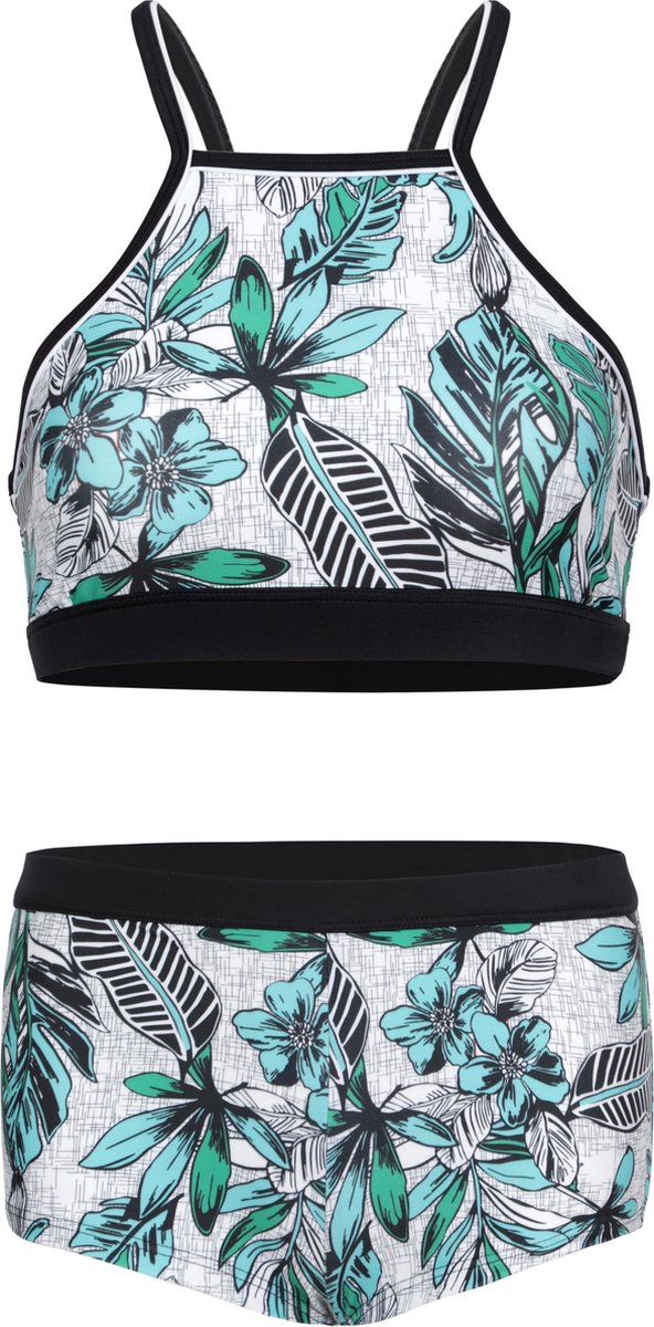 Bikini hipster broekje en crop top met racerback - Jungle bloemen 152-158
