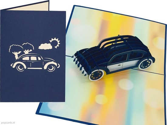 Popcards popupkaarten Volkswagen Kever Oldtimer Auto Verjaardag Felicitatie Vaderdag Beetle Herbie 53 pop-up kaart 3D wenskaart